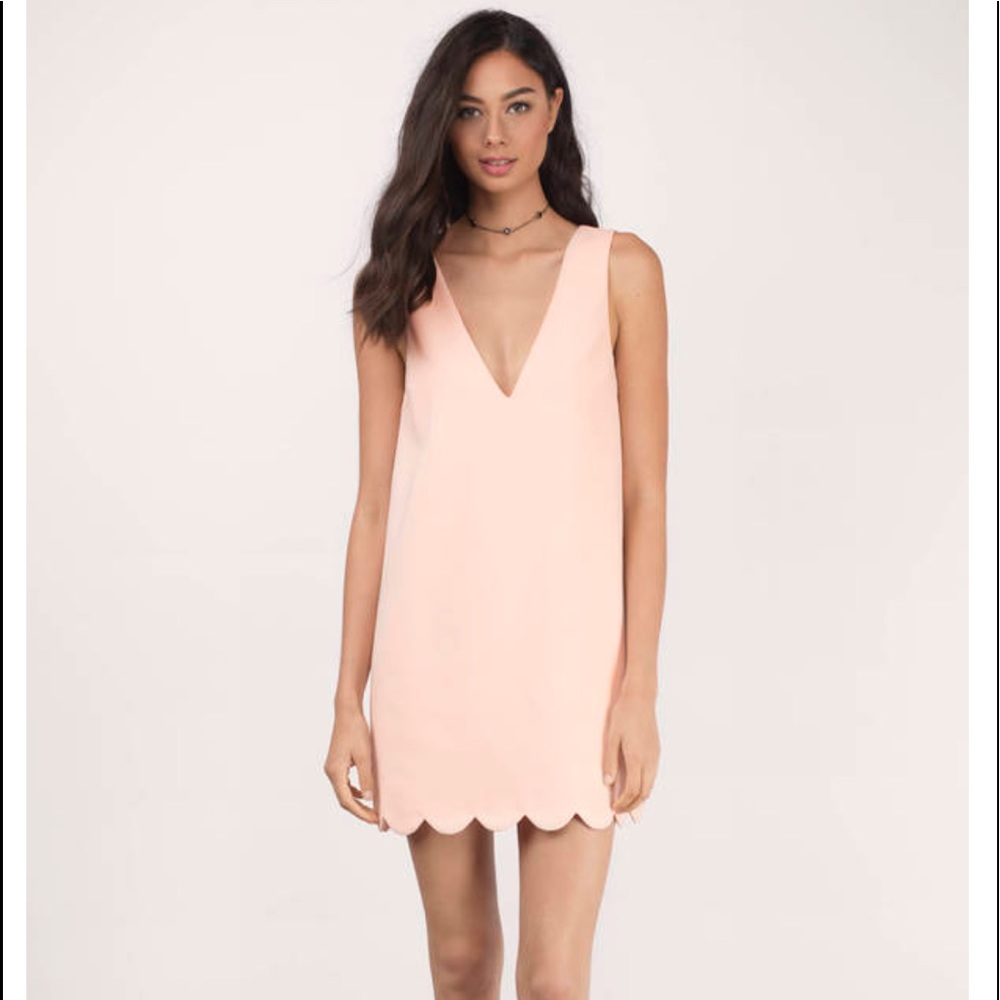 Wonder Why Scallop Shift Dress in Blush